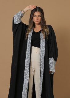 صورة Washed Silk Black Printed Bordered Abaya