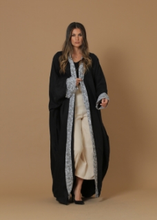 صورة Washed Silk Black Printed Bordered Abaya