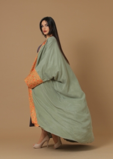 صورة Washed Silk Camo Green Printed Bordered Abaya