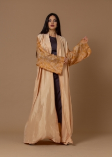 Picture of Washed Silk Light Coral Printed Sleeves Abaya