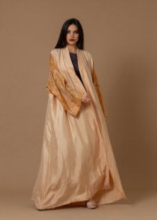 Picture of Washed Silk Light Coral Printed Sleeves Abaya