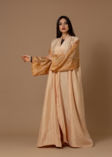 Picture of Washed Silk Light Coral Printed Sleeves Abaya