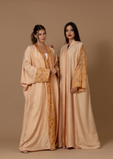 صورة Washed Silk Light Coral Printed Sleeves Abaya