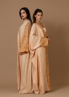 صورة Washed Silk Light Coral Printed Sleeves Abaya