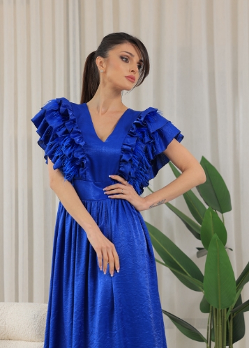 Picture of Layered Ruffle Ostrich Sleeves Maxi Dress