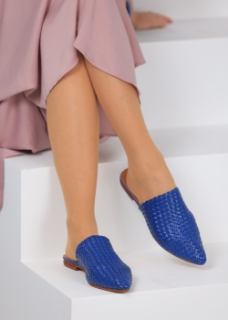 Picture of Woven Leather Babouche Azure Slides