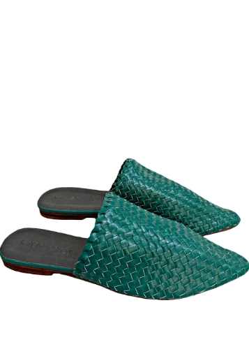 صورة Woven Leather Babouche Emerald Slides