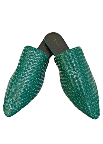 صورة Woven Leather Babouche Emerald Slides