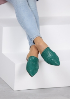 Picture of Woven Leather Babouche Emerald Slides