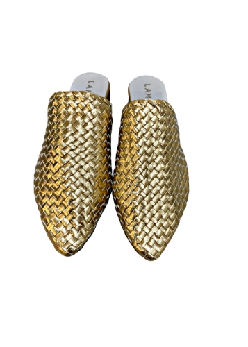 صورة Woven Leather Babouche Gold Slides