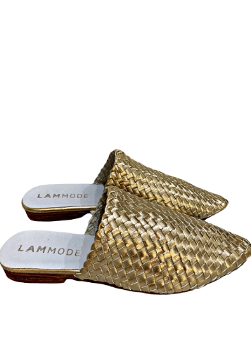 صورة Woven Leather Babouche Gold Slides