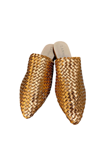 صورة Woven Leather Babouche Rose Gold Slides