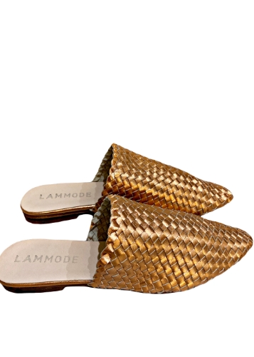 صورة Woven Leather Babouche Rose Gold Slides