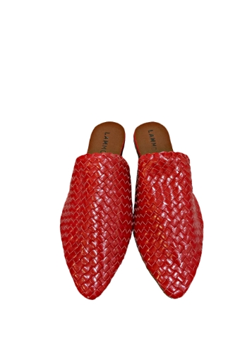 صورة Woven Leather Babouche Red Slides
