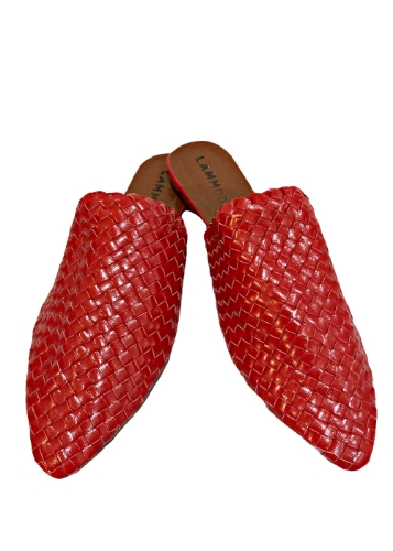 صورة Woven Leather Babouche Red Slides