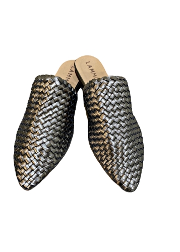 Picture of Woven Leather Babouche Silver Grey Slides